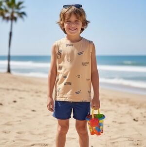 ZARA Boys Beach Theme Orange Sleeveless Shirt Size 8-9
